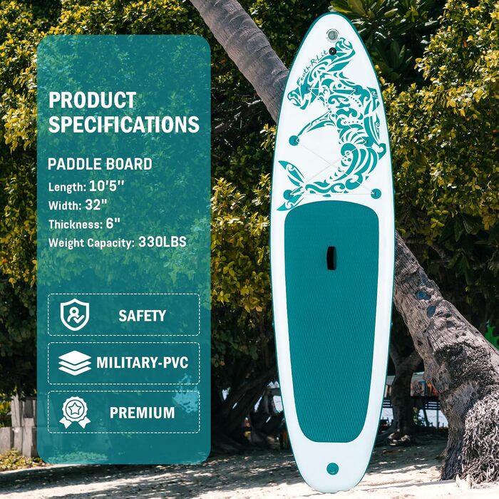 Надлегка SUP-дошка FEATH-R-LITE для дорослих, біло-зелена, широка стійка конструкція, з веслом, насосом, сумкою, преміум аксесуари