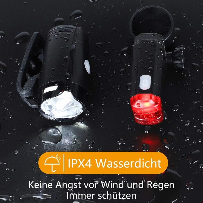 Набір велоліхтарів Opard: передній ліхтар LED, USB-зарядка, водонепроникний, схвалений StVZO, 2 режими освітлення