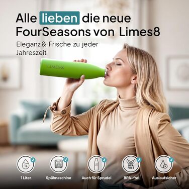 Термос Limes 8 FourSeasons 1 л – сталева термобутилка для гарячих і холодних напоїв, герметична, підходить для газованої води, ізоляційна пляшка для всіх сезонів
