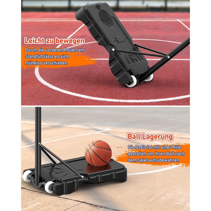 Баскетбольний кошик для вулиці, дитячий, регульована висота 150-210 см, стійка з міцною задня стінкою 80x60 см, збільшена база та колеса, чорний