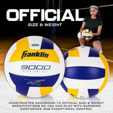 Franklin Sports волейбольні м'ячі для залу: Premium 9000 + 6000, офіційний розмір, для дорослих та юнаків, композиційний матеріал, для гри та тренувань