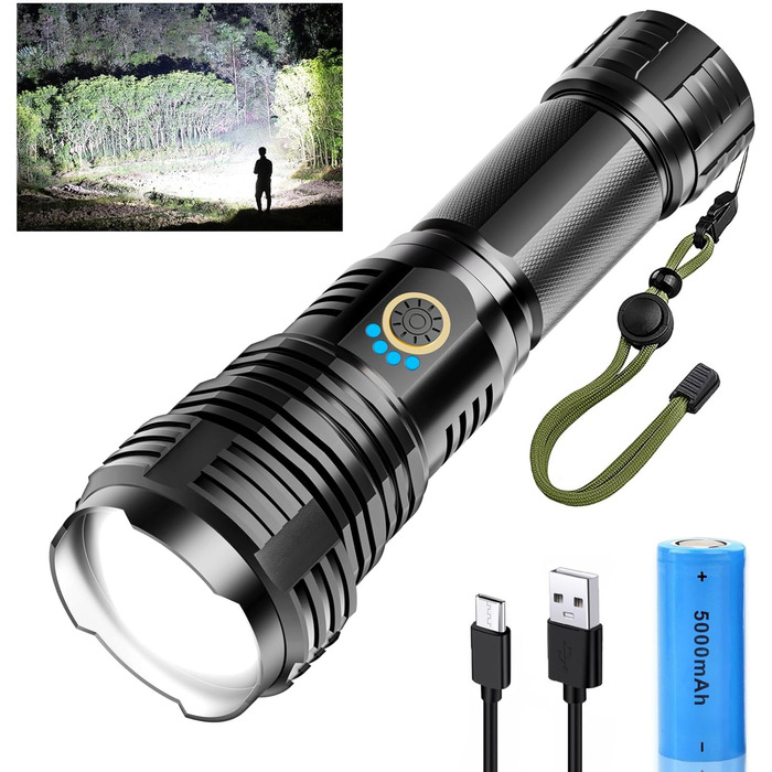 Ліхтарик LED Glarylight 600000 Люмен, XHP70.2, USB, IPX7, Zoom, для активного відпочинку та надзвичайних ситуацій