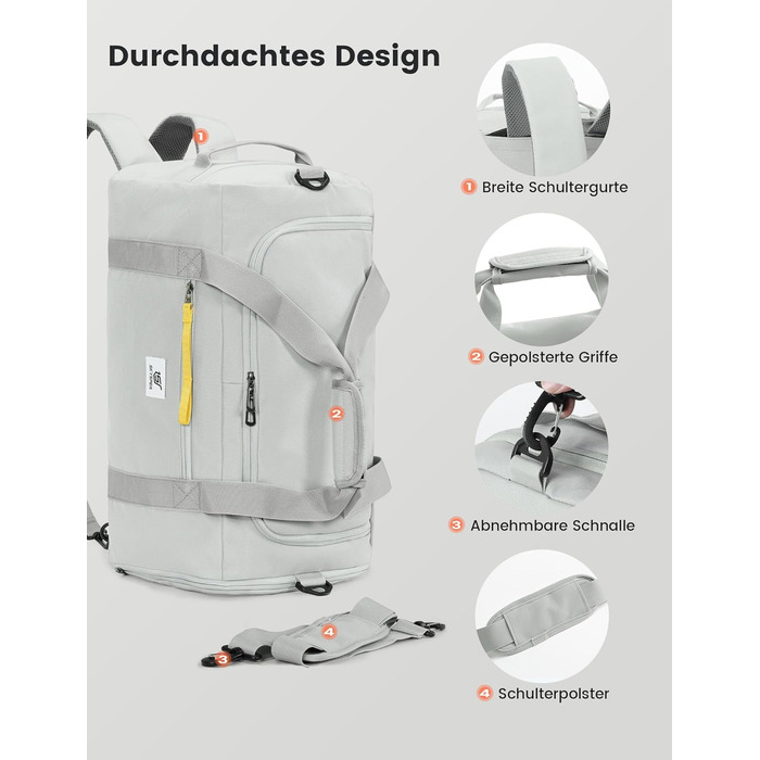 Спортивна сумка SKYSPER 40л з рюкзак-функцією, для спортзалу, подорожей, басейну, сіра