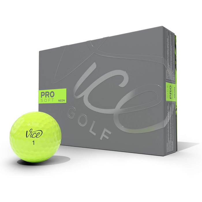 Гольф м'ячі Vice Golf Pro Soft 2020, 12 шт, 3-шаровий уретан, м'яке відчуття, стабільний політ, неон лайм/червоний, для досвідчених гравців