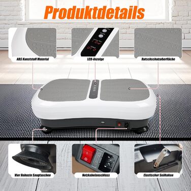 Вібраційна платформа для фітнесу: тренування вдома, 99 рівнів інтенсивності, 5 програм, Bluetooth, масаж, розвиток м'язів, EU-03W