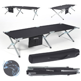 Розкладне ліжко 24MOVE® для кемпінгу та відпочинку на природі, 210x72x45 см, чорне, до 200 кг
