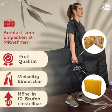 Масажний стіл Zen Basic III: складаний, мобільний, дерев'яний, з регулюванням висоти, для тату та косметології, з підголівником та підлокітниками (кремовий/жовтий)