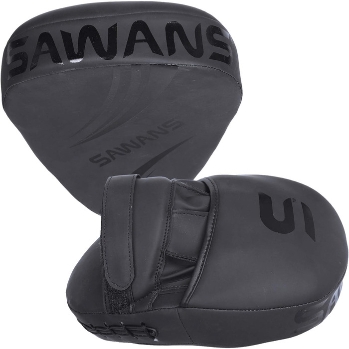 SAWANS® Box Fokus Pads з гаками та рукавичками для удару, штучна шкіра, кікбоксинг, MMA, вигнута рука, щит для ударів, цільові подушки, бойовий спорт, тренування Муай-Тай (матова чорна)