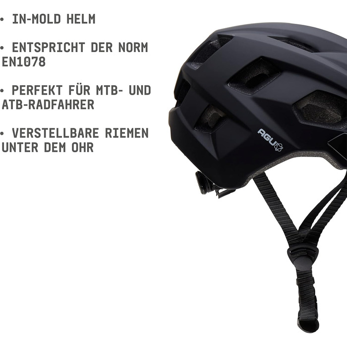 Велошолом AGU XC MTB для чоловіків та жінок, чорний, розмір L/XL (58-62 см), знімний козирок, вентиляція, In-Mold, EN1078