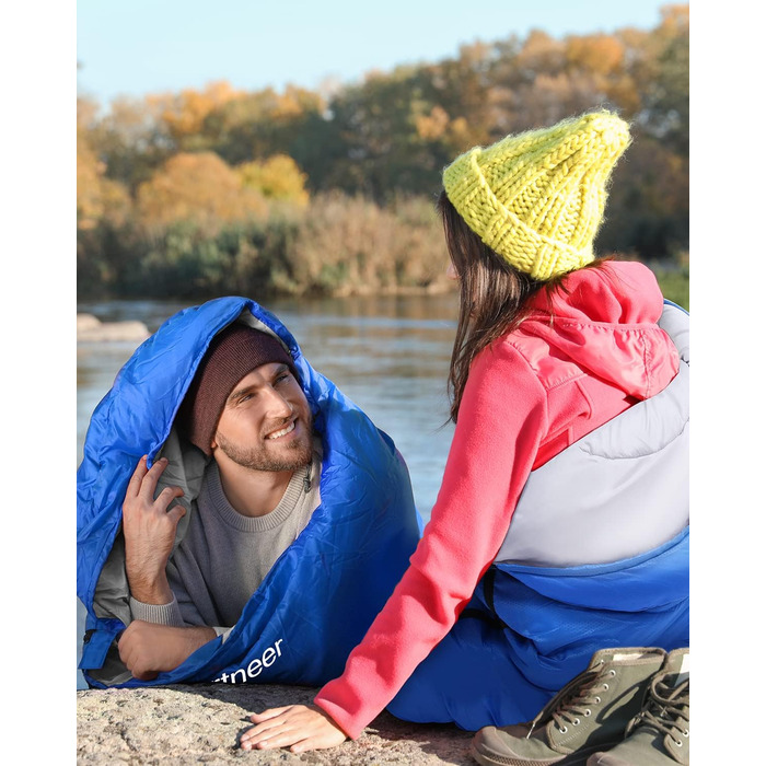 Сплячий мішок Outdoor Sportneer для дорослих та дітей - легкий спальник для кемпінгу, походів, рюкзаків 220x75см, блакитний