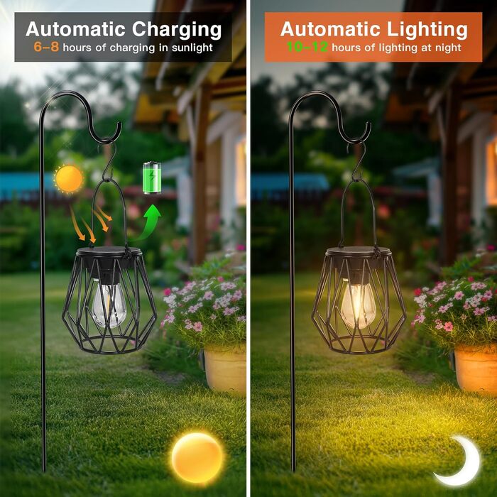 2 Сонячні ліхтарі для саду та вулиці, LED, водонепроникні, металеві, чорні, (діамант)