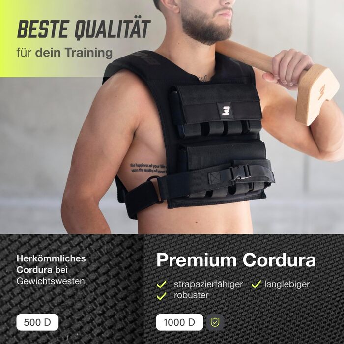 Утяжелитель Müller & Blum Premium 20 кг / 10 кг, регульований жилет для фітнесу з вантажами, чоловічий та жіночий, Cordura, для силових тренувань, чорний 20 кг