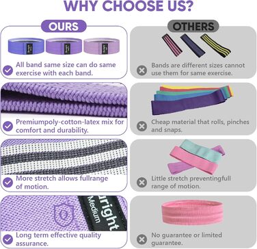 Стрічки для фітнесу Widerstandsbänder [3 шт.] для сідниць та стегон, антиковзкі фітнес-гумки для жінок/чоловіків, силові тренування, йога, пілатес, фітнес (світло-фіолетовий, фіолетовий, темно-фіолетовий)