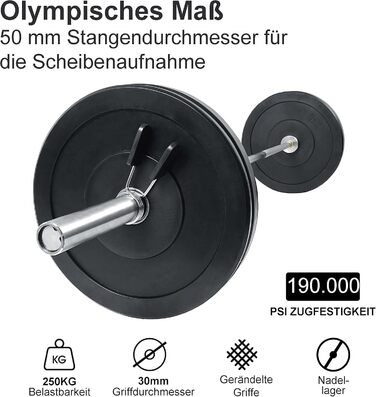 Олімпійська штанга wuuhoo Dirk 220 см, 50 мм, 20 кг, до 250 кг, хромована, з рифленим хватом – для домашнього фітнесу