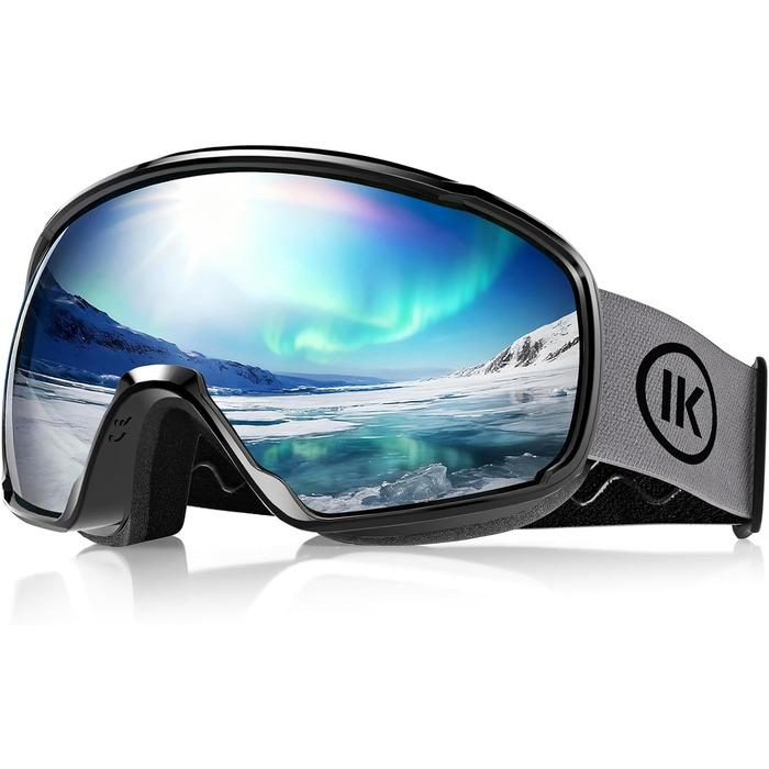Окуляри для сноуборду та гірських лиж Innerking OTG, Anti-fog & UV400, з подвійним склом для корекції зору, чоловічі/жіночі/підліткові, чорний/срібний (VLT 11%)