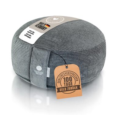 Йога подушка Inner Peace Round Cord 33x16 см XL | Подушка для медитації | Bio-Baumwolle & Bio-Dinkelfüllung | Йога подушка для сидіння | Зроблено в Німеччині (Антрацит)
