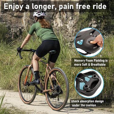 Велосипедне сідло DDK Comfort Plus – з піною Memory, комфортне, зняття тиску та амортизація – зручне, м'яко стьобане сідло для чоловіків та жінок (MTB, шосе, місто)