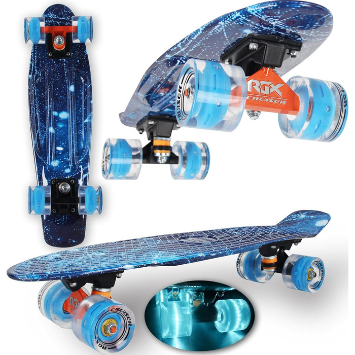 Скейтборд WeLLIFE Mini Cruiser 22 дюйми з LED колесами, PU 78A, ABEC-7, для дітей, підлітків і дорослих