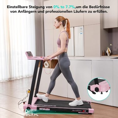 CITYSPORTS Електричний біговий тренажер, складаний, до 12 км/год, LED-дисплей, APP, тримач для планшета 360°, рожевий