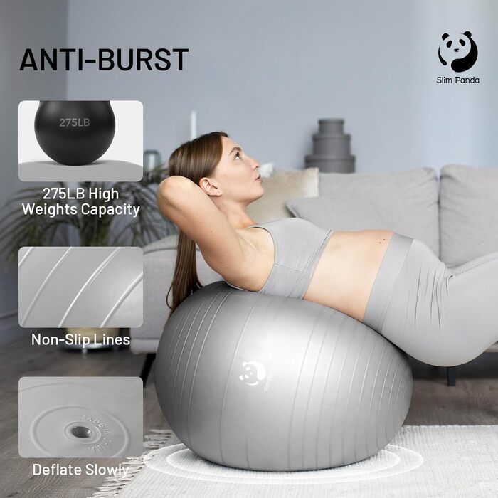 Гімнастичний м'яч Slim Panda 55-85 см, антивибуховий, з насосом, фітнесбол для вагітних, літніх, терапії та балансу