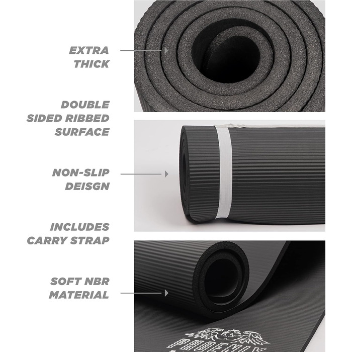 Фітнес-килимок Phoenix Fitness RY1068, NBR, двосторонній, нековзкий, 180x60 см, 12 мм, сірий