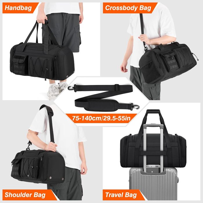 Спортивна сумка RAINSMORE 40L, водонепроникна, з відділенням для взуття, для чоловіків та жінок, чорна