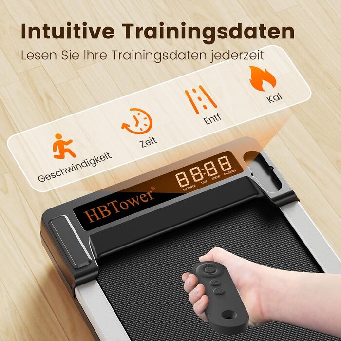 HBTower Walking Pad - біговий килимок для дому з пульт дистанційного керування, LED дисплеєм, 1-6 км/год