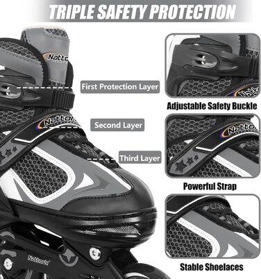 Роликові ковзани Nattork для дітей з підсвічуванням коліс, чорні (27-31)