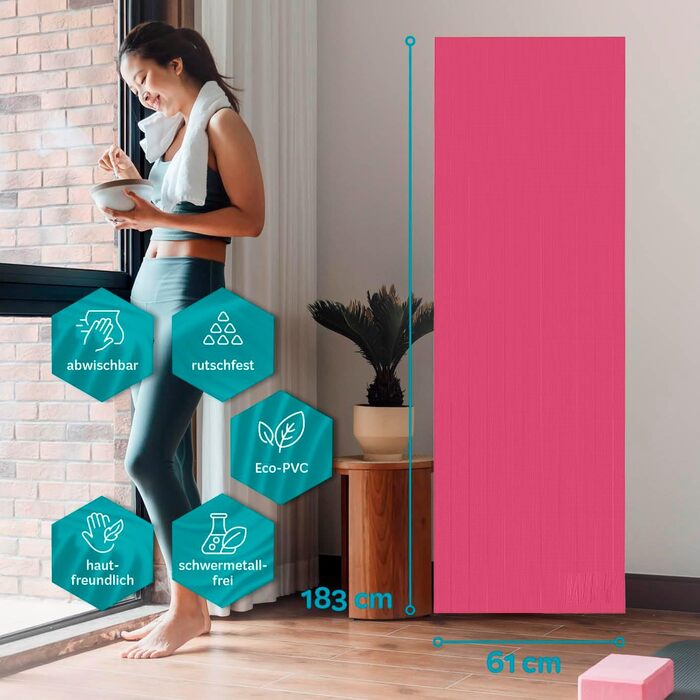 Килимок для йоги та фітнесу Altrose - тонкий (183x61x0.4 см) | Не слизький, для занять йогою, пілатесом та спортом | Звукоізоляційний | Міцний