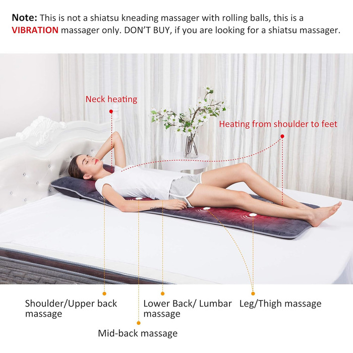 Масажний килимок Snailax з підігрівом та вібрацією - 6 зон терапії для тіла, зняття болю в шиї, спині, попереку та ногах