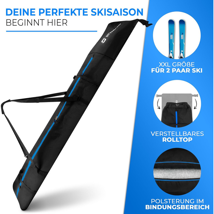 Чохол для лиж STYNGARD Kitzbühel (2 пари, до 200 см) - чорно-синій, водонепроникний