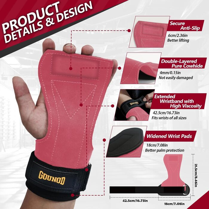 Напульсники для підтягування AOTWAN з двошарової шкіри, для бодібілдингу та фітнесу, захист зап'ястя, для жінок та чоловіків (рожевий)