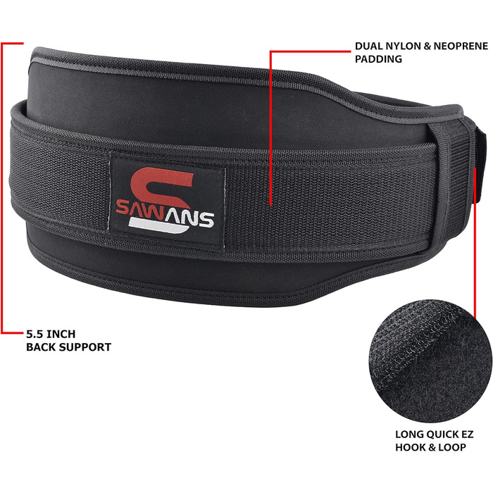 Пояс для важкої атлетики з неопрену, 14 см, з подвійним опором, для присідань, чорний, XL