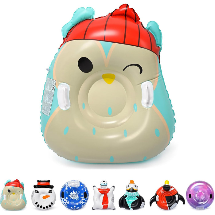 Надувний санки-пончик, сніговий рожок, іграшка для снігу для дорослих та дітей, сімейний відпочинок на природі, катання на снігу після катання на лижах або сноуборді (Owl)