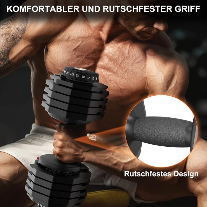 Регульовані гантелі 24/25 кг з антиковзним покриттям для фітнесу та тренувань