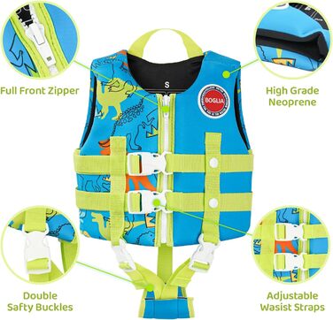 Дитячий жилет для плавання Boglia з регульованим ремінцем безпеки, блакитний динозавр, 1-9 років