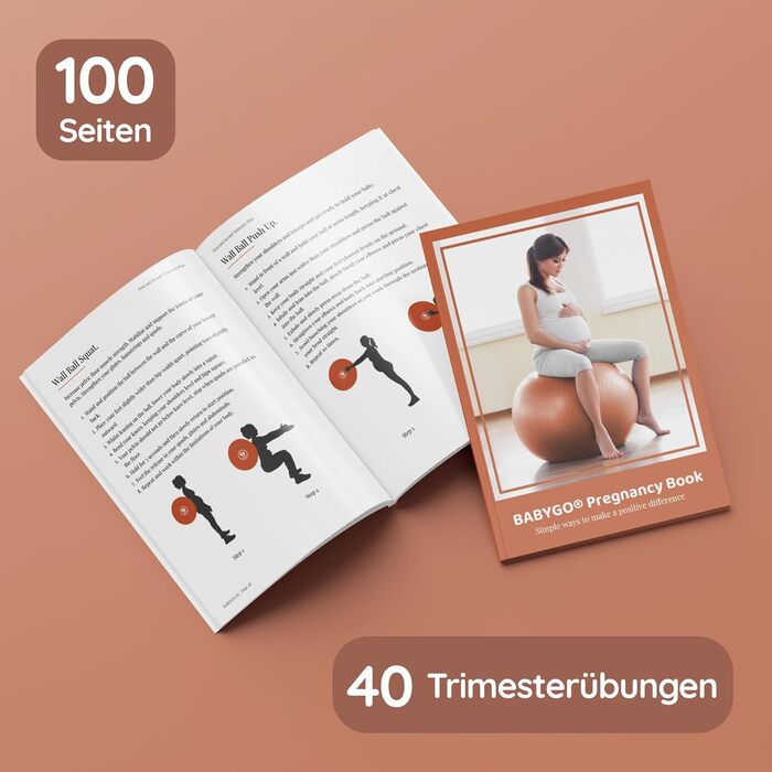 М'яч для пологів BABYGO 75 см: фітбол для вагітних, йога, підготовка до родин, фізіотерапія та відновлення. В комплекті: книга з планом вагітності та післяпологового періоду. Екологічний, антивибуховий, теракотовий колір.