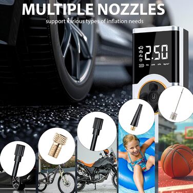 Електричний компресор LOVPIS для велосипеда, авто, мотоцикла, м'ячів (150PSI, 4000mAh)
