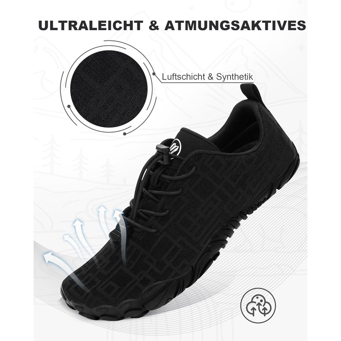 Чоловічі та жіночі босі кросівки Barfuss Schuhe для літа, басейну та трейлраннінгу. Швидка сушка, широка передня частина, Zero-Drop підошва. Колір: білий (C1), чорний (D1). Розмір: 41 EU