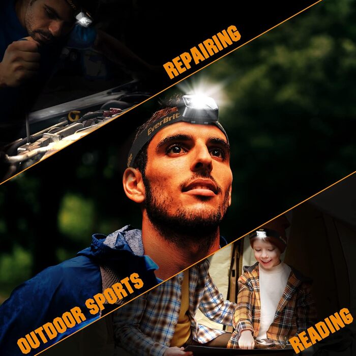 EverBrite LED налобний ліхтар: перезаряджуваний, водонепроникний, з червоним світлом, для кемпінгу, риболовлі та активного відпочинку. В комплекті USB-C кабель