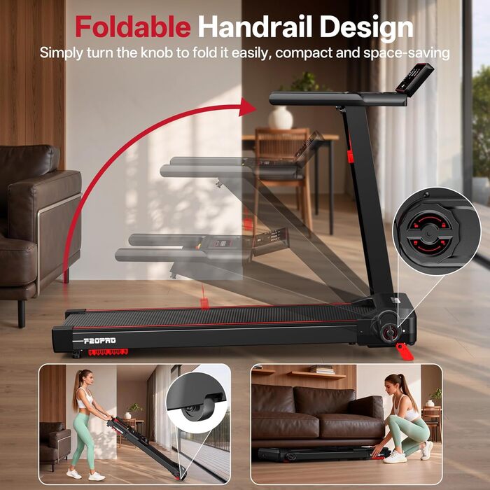 Біговий тренажер JOROTO з нахилом 10%, складаний, до 12 км/год, LED-дисплей, Bluetooth, 2.75 HP, для дому та офісу, до 130 кг