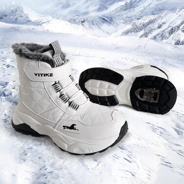 Дитячі зимові черевики JMFCHI для хлопчиків та дівчаток: трекінгові, на шнурівці, з теплим підкладком, неслизька підошва, бавовняні черевики (33 EU, білий)