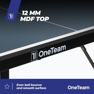 Стол для пінг-понгу OneTeam для гри в приміщенні з сіткою та складними панелями, 2 відділення для м'ячів та ракеток, транспортні ролики з фіксацією (OT-MTI-01)