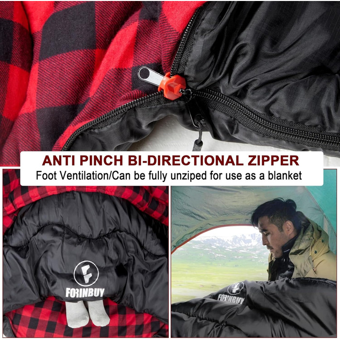Спальний мішок Baumwolle для двох дорослих, зимовий, водонепроникний, теплий, розмір Queen, для кемпінгу та подорожей на автодомі, чорно-червоний