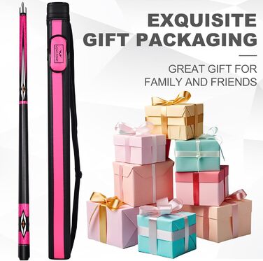 Pool-Queue Vonezone: Професійний кий для більярду з жорстким кейсом, 147.3 см, рожевий/помаранчевий/зелений