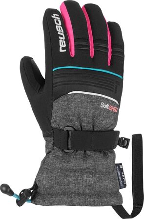 Дитячі гірськолижні рукавички Reusch Softshell, водонепроникні та вітрозахисні, чорно-сіро-рожеві, розмір 5
