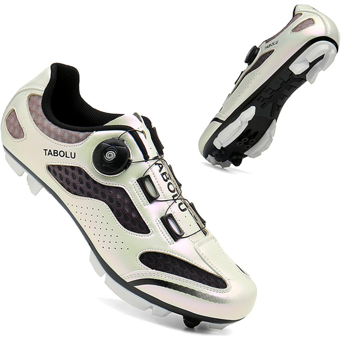 Велосипедні черевики MTB для чоловіків та жінок, сумісні з SPD, унісекс, для катання на гірському велосипеді, з клітами, 46 EU, сріблясті