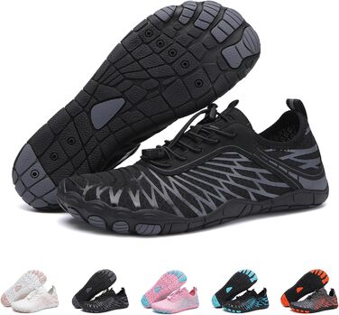 Босі кросівки для жінок та чоловіків: піші прогулянки, трейлраннінг, фітнес, плавання. Зручні, з широкою передньою частиною, чорні (36 EU)