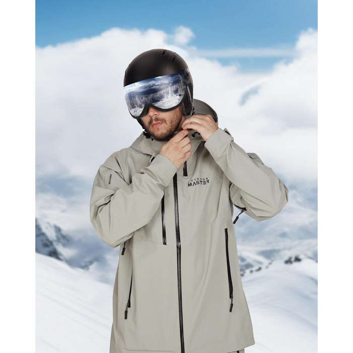 Шолом для сноубордингу та лижного спорту OutdoorMaster з маскою, захисний EPS-піна, 14 вентиляційних отворів, чорний, розмір M