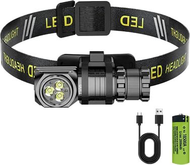 Кепковий ліхтар LED, 1300 люмен, 7 режимів, водонепроникний IP55, для кемпінгу, бігу, риболовлі, туризму та outdoor-роботи